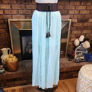 No Boundaries Light Mint Green Lace-Trim Maxi Skirt Corset Belt Size Small Flowy